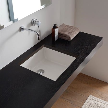 Square White Ceramic Undermount Sink Scarabeo 8089