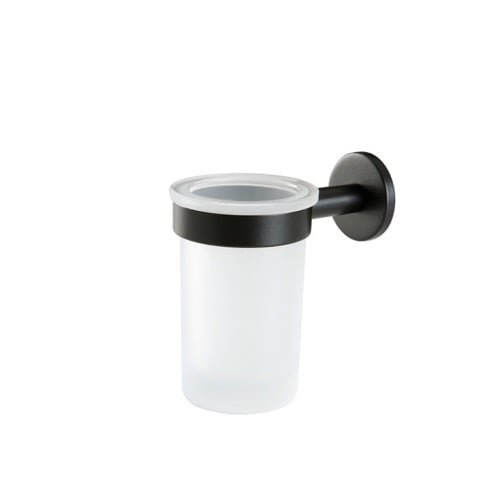 Wall Mounted Frosted Glass Toothbrush Holder with Black Brass StilHaus ME10-23