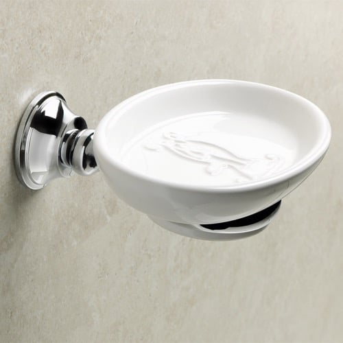 Wall Mounted Round White Ceramic Soap Dish with Brass Mounting StilHaus SM09