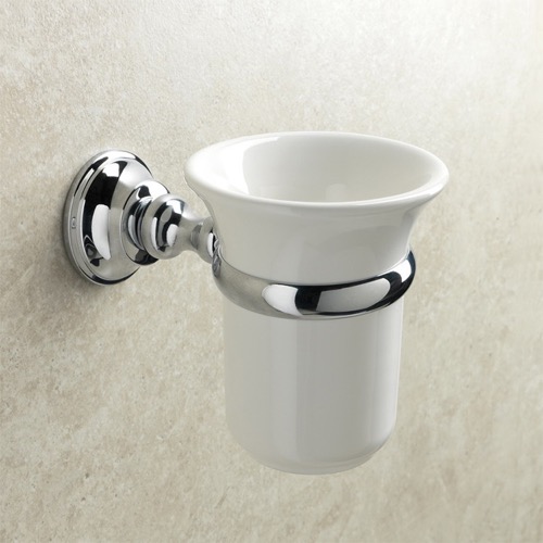Wall Mounted White Ceramic Toothbrush Holder with Chrome Brass Mounting StilHaus SM10-08