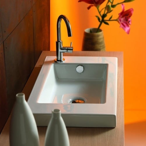 Rectangular White Ceramic Wall Mounted or Drop In Sink Tecla 3503011