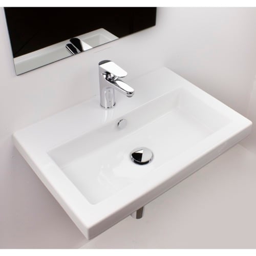 Rectangular White Ceramic Drop In or Wall Mounted Bathroom Sink Tecla 4001011