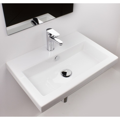 Rectangular White Ceramic Drop In or Wall Mounted Bathroom Sink Tecla 4001011