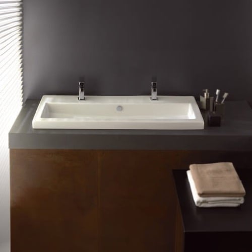 Rectangular White Ceramic Drop In or Wall Mounted Bathroom Sink Tecla 4003011B