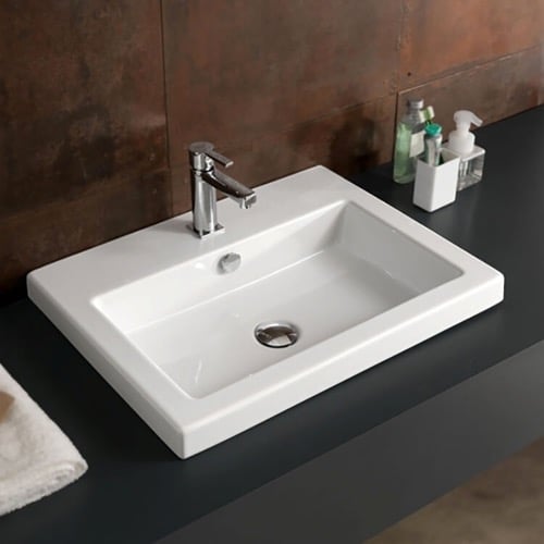Drop In Sink, Self Rimming, White Ceramic, Rectangular Tecla CAN01011/D