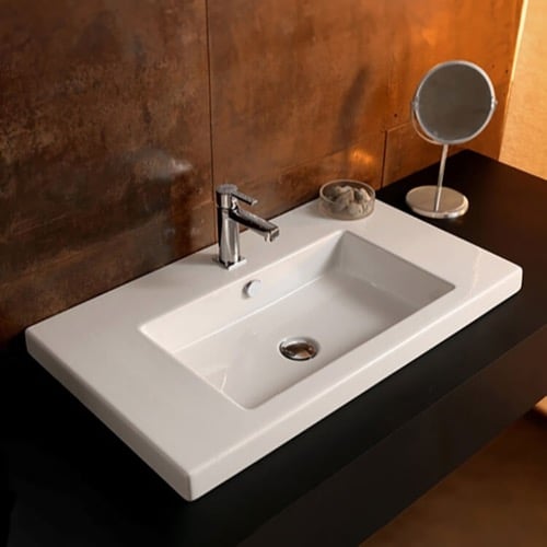 Drop In Bathroom Sink, White Ceramic, Rectangular Drop In Bathroom Sink, White Ceramic, Rectangular Tecla CAN02011/D