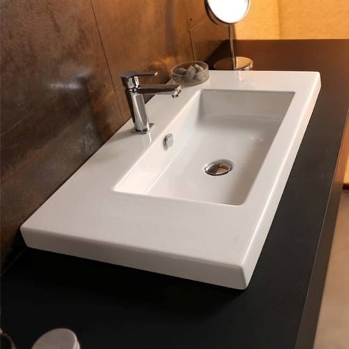 Drop In Sink, Self Rimming, White Ceramic, Rectangular Tecla CAN03011/D