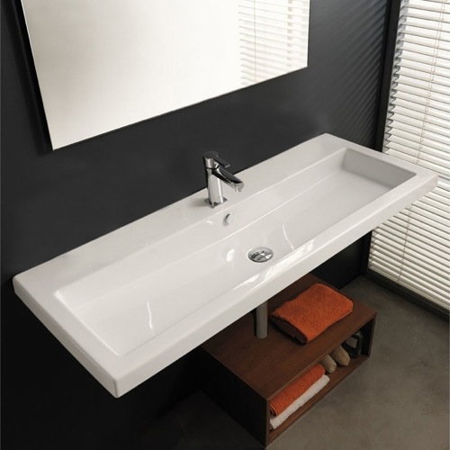 Rectangular White Ceramic Wall Mounted or Drop In Sink Tecla CAN05011A