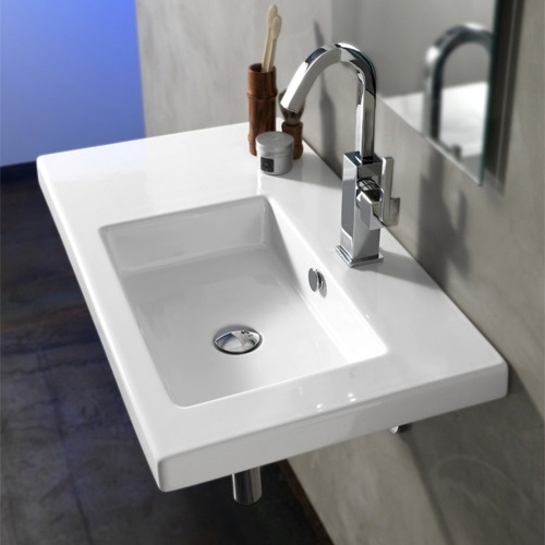 Rectangular White Ceramic Wall Mounted or Drop In Sink Tecla CO01011