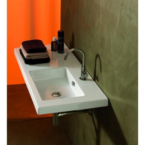 Rectangular White Ceramic Wall Mounted or Drop In Sink Tecla CO02011