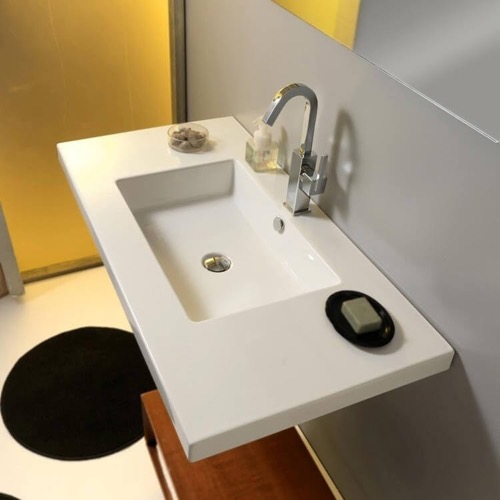 Rectangular White Ceramic Wall Mounted or Drop In Sink Tecla MAR03011