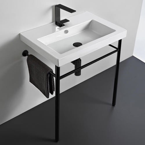 Ceramic Console Sink and Matte Black Stand, 24 Inch Tecla CAN01011-CON-BLK