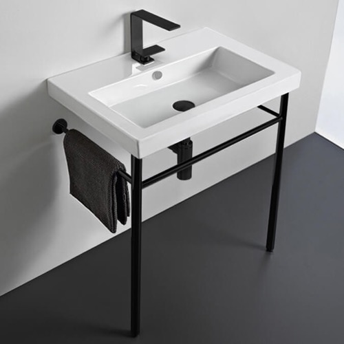 Ceramic Console Sink and Matte Black Stand, 24