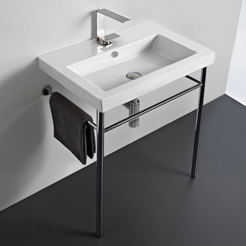 Rectangular Ceramic Console Sink and Polished Chrome Stand, 24 Inch Tecla CAN01011-CON