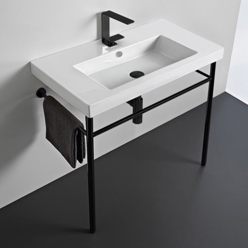 Ceramic Console Sink and Matte Black Stand Tecla CAN02011-CON-BLK