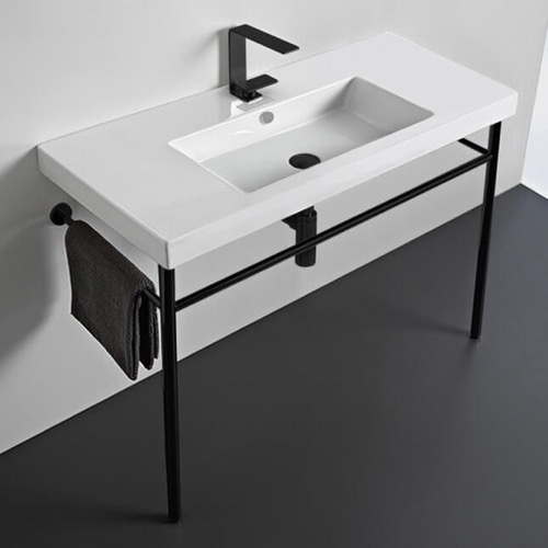 Ceramic Console Sink and Matte Black Stand Tecla CAN03011-CON-BLK