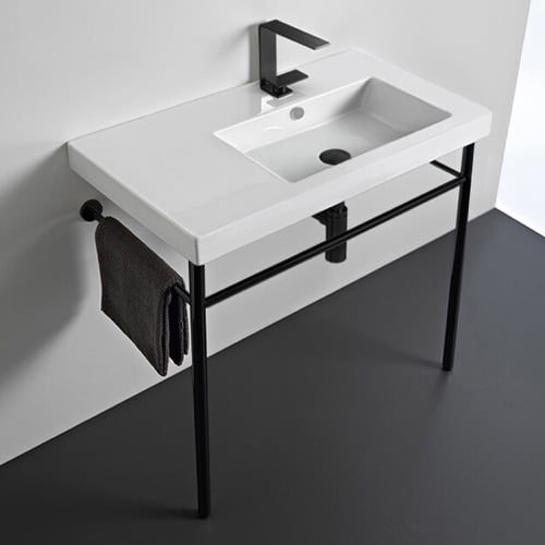 Ceramic Console Sink and Matte Black Stand Tecla CO01011-CON-BLK