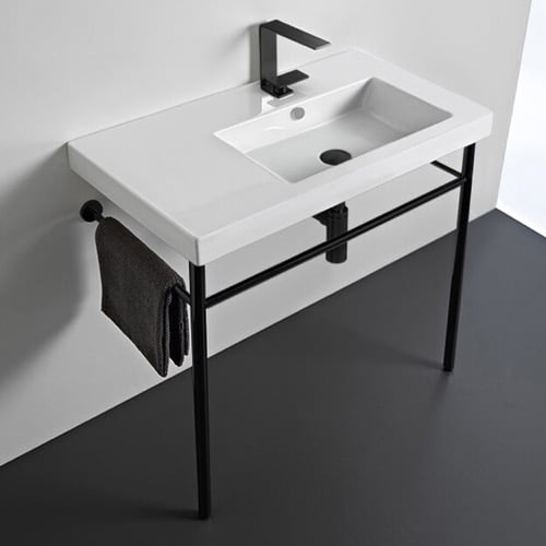 Ceramic Console Sink and Matte Black Stand, 32