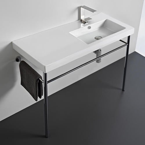 Rectangular Ceramic Console Sink and Polished Chrome Stand, 40