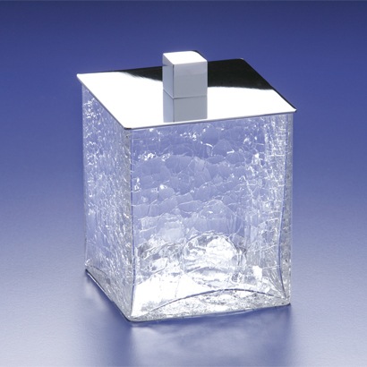 Square Crackled Crystal Glass Cotton Ball Jar Windisch 88129