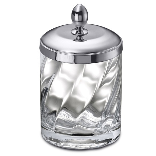 Twisted Glass and Chrome Brass Cotton Swabs Jar Windisch 88801CR