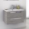 Grey Walnut Wall Mounted Bathroom Vanity, 26 Inch