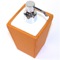 Soap Dispenser, Square, Orange Faux Leather and Ceramic