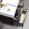 24 Inch Small Floating Bathroom Vanity, Modern, Matte Black, Gold Handles