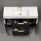 48 Inch Floating Bathroom Vanity With Sink - Modern, Matte Black, Gold Handles