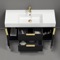 48 Inch Bathroom Vanity With Sink - Modern, Matte Black, Free Standing, Gold Handles
