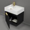 24 Inch Single Floating Bathroom Vanity With White Ceramic Sink Top - Small, Modern, Matte Black