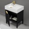 24 Inch Small Bathroom Vanity, Modern, Matte Black, Free Standing