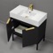 Modern Bathroom Vanity, 32 Inch, Matte Black, Free Standing, Gold Handles