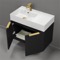 Modern Floating Bathroom Vanity, 32 Inch, Matte Black, Gold Handles