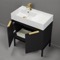 Modern Bathroom Vanity, 32 Inch, Matte Black, Free Standing, Gold Handles