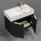 Modern Floating Bathroom Vanity, 32 Inch, Matte Black, Gold Handles
