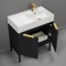 Modern Bathroom Vanity, 32 Inch, Matte Black, Free Standing, Gold Handles