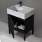 Modern Small Black Bathroom Vanity, 24 Inch, Marble Style Sink, Free Standing
