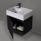 Floating Small Black Bathroom Vanity, Modern, 24 Inch, Marble Style Sink