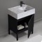 Modern Small Black Bathroom Vanity, 24 Inch, Marble Style Sink, Free Standing