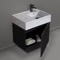 Floating Small Black Bathroom Vanity, Modern, 24 Inch, Marble Style Sink