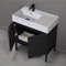 Modern Black Bathroom Vanity, 32 Inch, Marble Style Sink, Free Standing