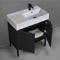 Modern Black Bathroom Vanity, 32 Inch, Marble Style Sink, Free Standing
