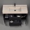 Floating Black Bathroom Vanity, Modern, 48 Inch, Travertine Style Sink