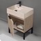 Modern Small Bathroom Vanity, 24 Inch, Travertine Style Sink, Free Standing