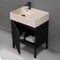 Modern Small Black Bathroom Vanity, 24 Inch, Travertine Style Sink, Free Standing