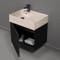 Floating Small Black Bathroom Vanity, Modern, 24 Inch, Travertine Style Sink