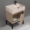 Modern Small Bathroom Vanity, 24 Inch, Travertine Style Sink, Free Standing