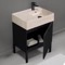 Modern Small Black Bathroom Vanity, 24 Inch, Travertine Style Sink, Free Standing