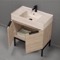 Modern Bathroom Vanity, 32 Inch, Travertine Style Sink, Free Standing